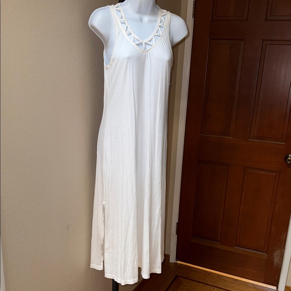 Beyond Yoga White Lattice V-Neck Midi Light Weight Dress Women’s Size S